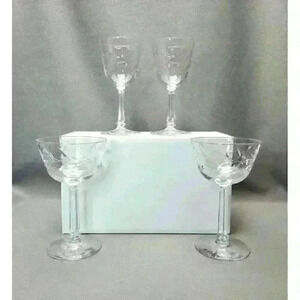 Vintage Libbey Rock Sharpe Laurel Wreath Champagne Coupes & Wine Glasses Set (4)